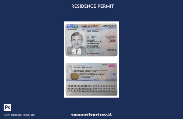modello di carta di permesso di soggiorno in Grecia in stile verificato