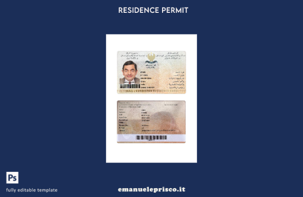 modello di carta di residenza del Kurdistan iracheno in stile verificato