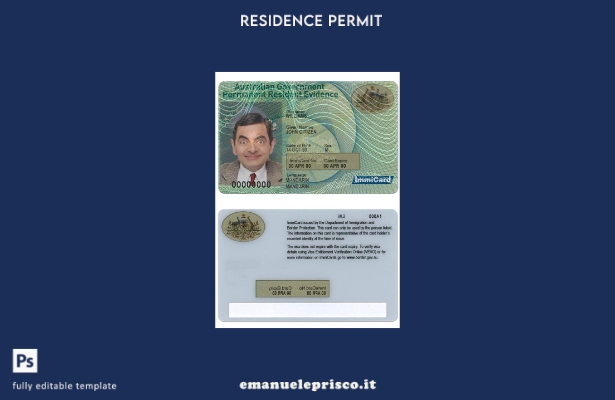 modello di carta di residenza permanente in stile verificato in Australia