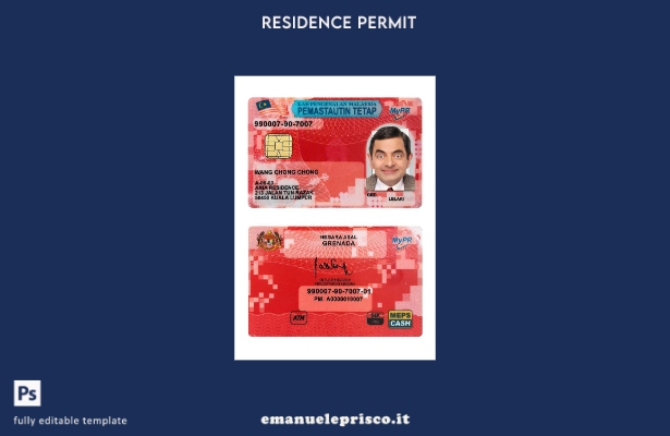 modello di carta di residenza permanente in stile verificato in Malesia