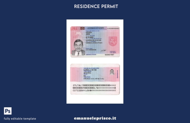 modello di carta di soggiorno Litva in stile verificato