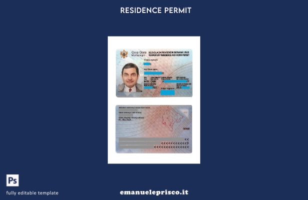 modello di carta di soggiorno in Montenegro in stile verificato