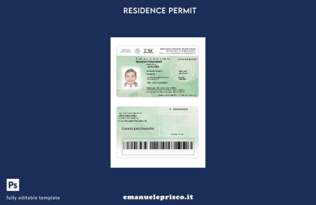 modello di carta verde del Messico (permesso di soggiorno) in stile verificato