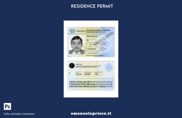 modello di certificato di residenza permanente in stile verificato in Portogallo