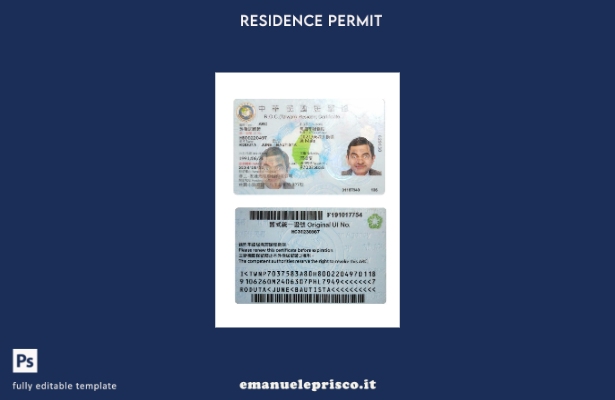 modello di permesso di soggiorno a Taiwan in stile verificato
