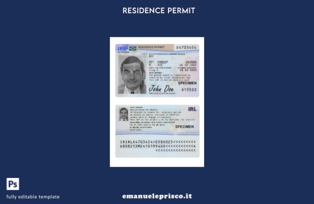 modello presente del permesso di soggiorno in stile verificato in Irlanda