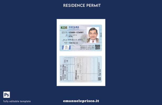modello presente della carta di soggiorno coreana in stile verificato 1