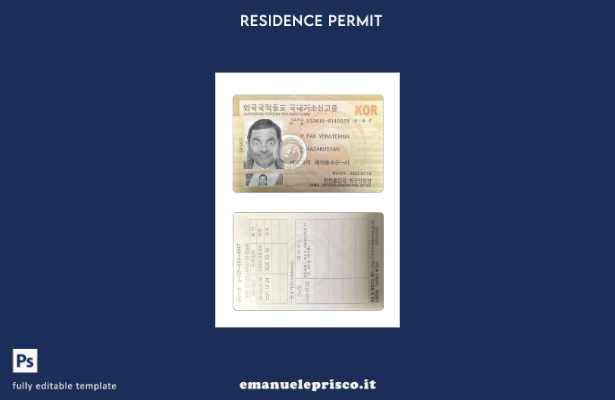 modello presente della carta di soggiorno coreana in stile verificato