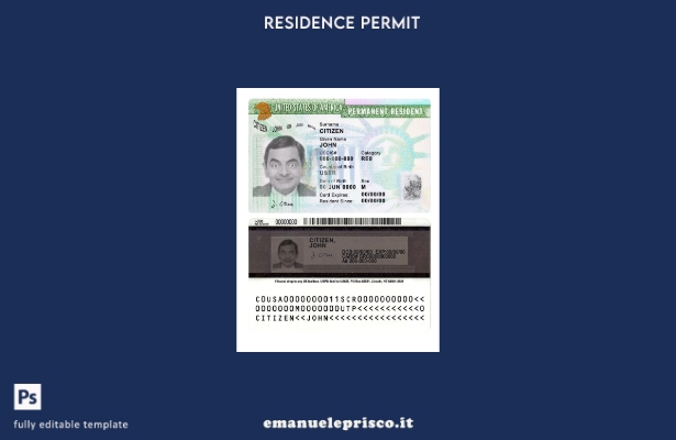 stile verificato Carta verde USA, modello di carta di residenza permanente