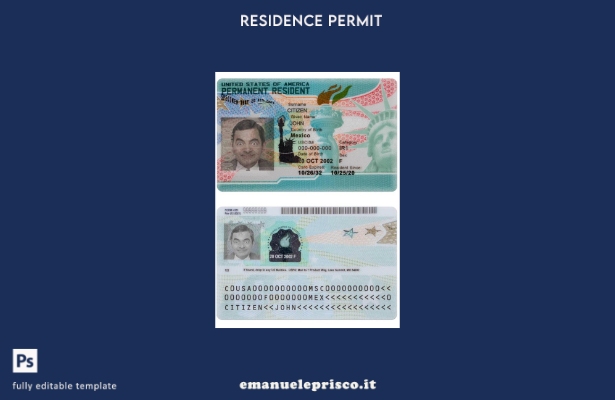 stile verificato USA nuova carta verde, modello di residenza permanente
