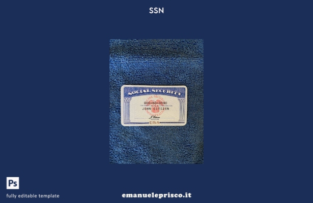 modello FRONTALE con sfondo in tessuto blu photolook USA SSN stile verificato