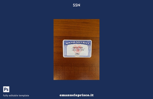 modello FRONTALE con sfondo tavolo in legno scuro photolook USA SSN stile verifi