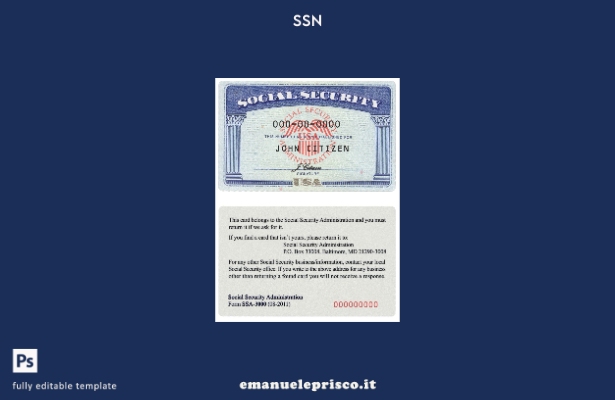 modello PSD di file di scansione SSN USA in stile verificato