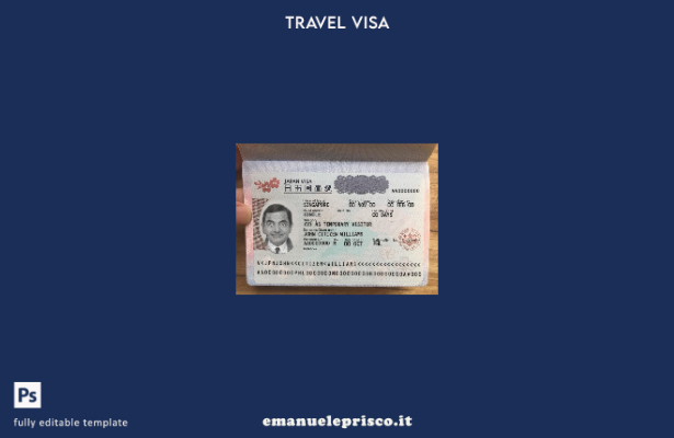 Modello di visto turistico giapponese in stile verificato in formato Psd, comple