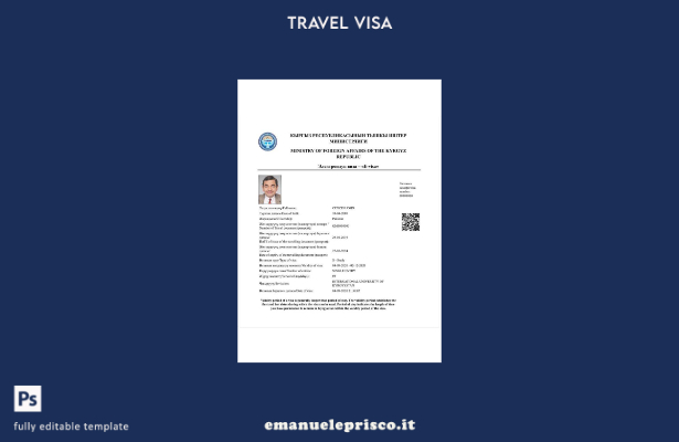 modello di modello Psd di visto elettronico per il Kirghizistan in stile verific
