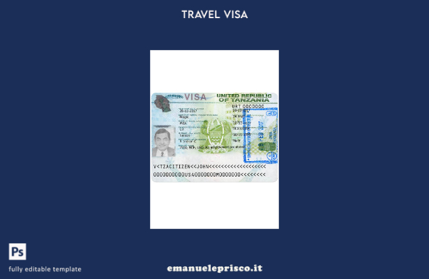 modello di versione del visto di viaggio per la Tanzania in stile verificato