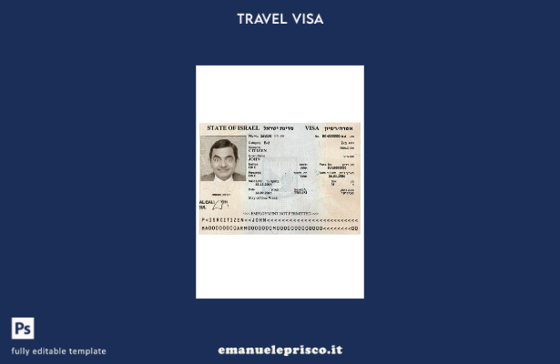 modello di versione del visto turistico israeliano in stile verificato