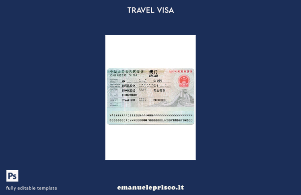 modello di visto di viaggio in stile verificato per la Cina (Macao).