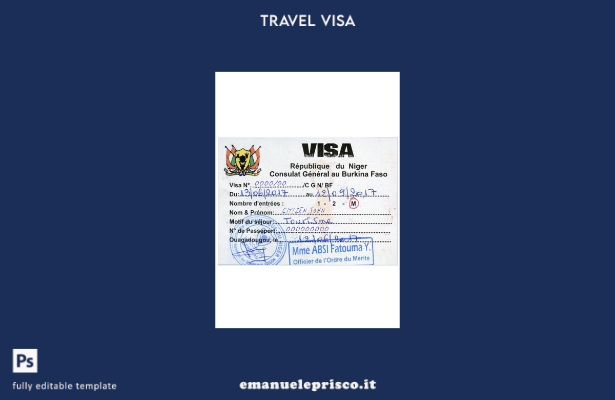 modello di visto di viaggio per il Niger in stile verificato