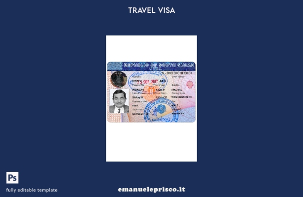 modello di visto di viaggio per il Sud Sudan in stile verificato