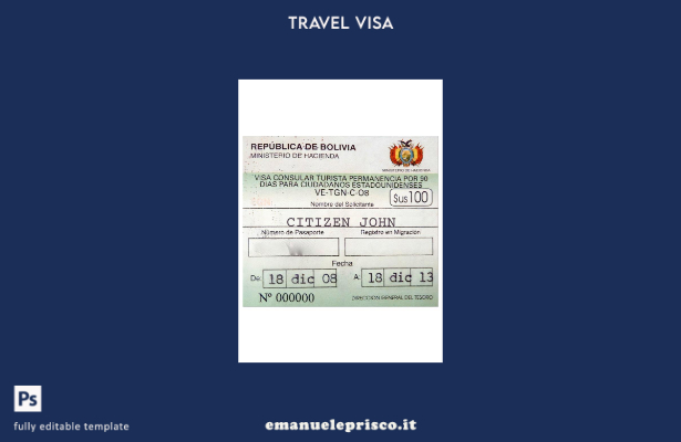 modello di visto di viaggio per la Bolivia in stile verificato