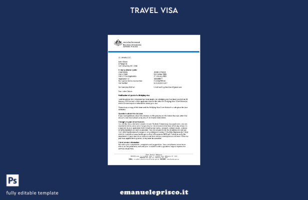 modello di visto elettronico per Australia in stile verificato nei formati Word