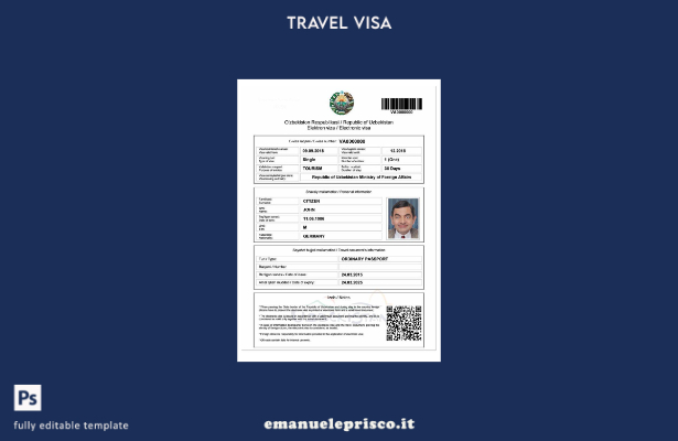 modello di visto elettronico per Uzbekistan in stile verificato