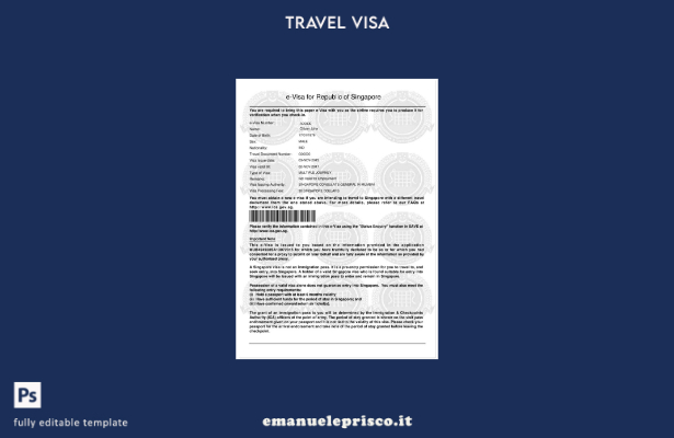 modello di visto per Singapore in stile verificato