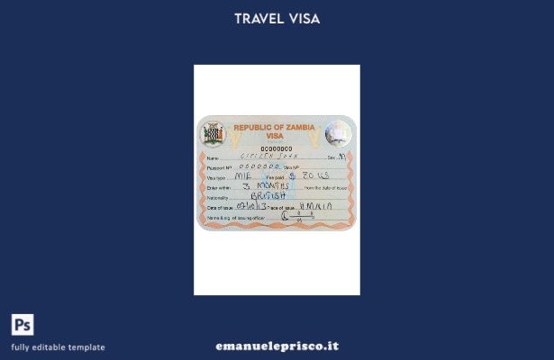 modello di visto per Zambia in stile verificato