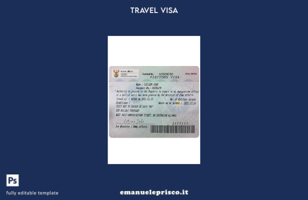 modello di visto per il Sudafrica in stile verificato