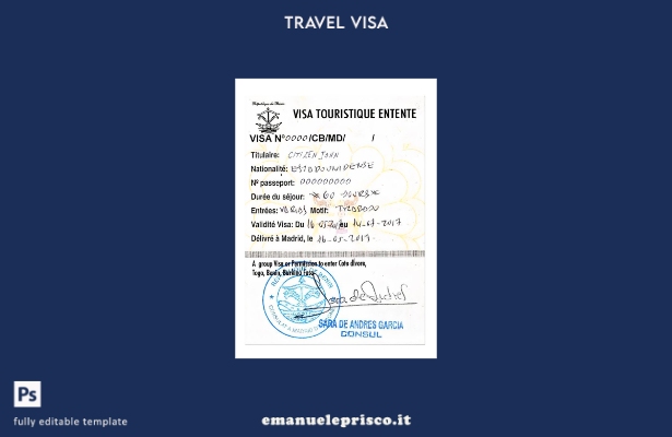 modello di visto turistico stile verificato per Costa d'Avorio, Togo, Benin, Bur