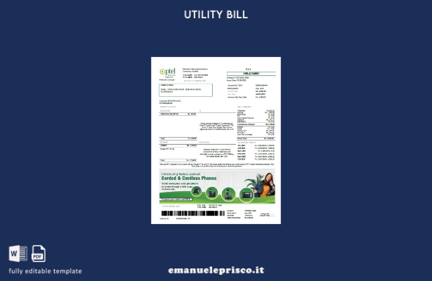 Bolletta PTCL pakistana in stile verificato. modello