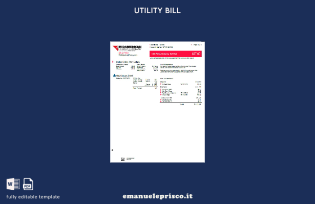 Pagine delle bollette delle utenze USA MidAmerican Energy Company in stile verif