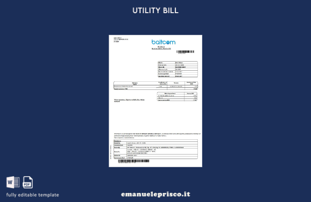 modello di bolletta delle telecomunicazioni Lettonia Baltcom in stile verificato