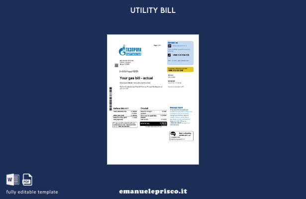 modello di bolletta delle utenze Gazprom del Kirghizistan in stile verificato