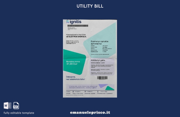 modello di bolletta delle utenze Litva Ignitis in stile verificato