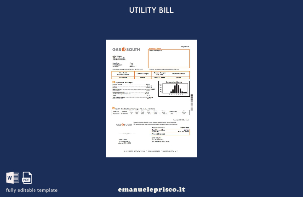 modello di bolletta delle utenze USA New York Gas South in stile verificato
