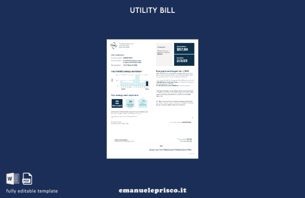 modello di bolletta delle utenze USA PGE in stile verificato