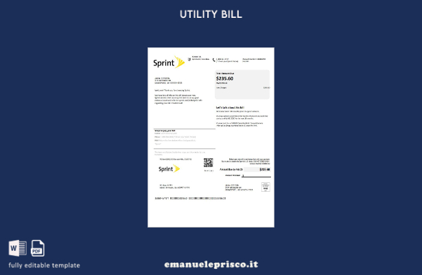 modello di bolletta delle utenze USA Sprint (T Mobile) in stile verificato