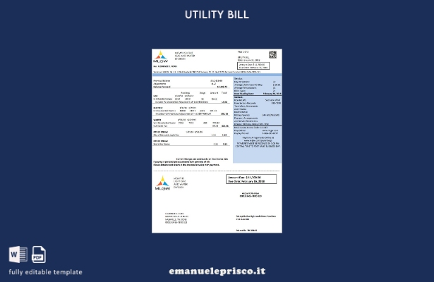 modello di bolletta delle utenze USA Tennessee MLGW in stile verificato