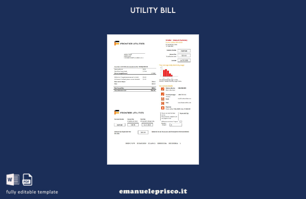 modello di bolletta delle utenze USA Texas Frontier Utilities in stile verificat