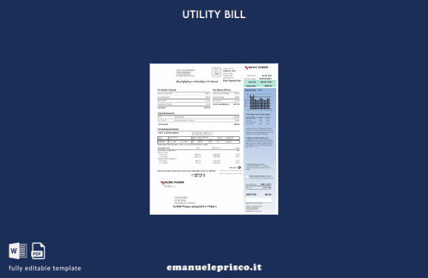 modello di bolletta di utilità USA Pacific Power in stile verificato