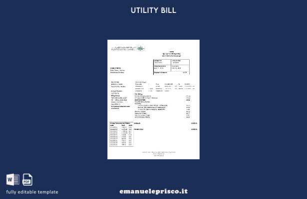 modello di bolletta di utilità verificata della Palestine Electric Company (PEC)