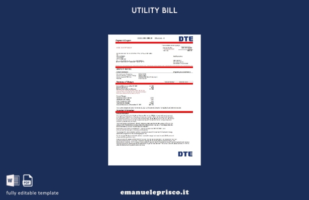 modello di bolletta energetica DTE USA Michigan stile verificato