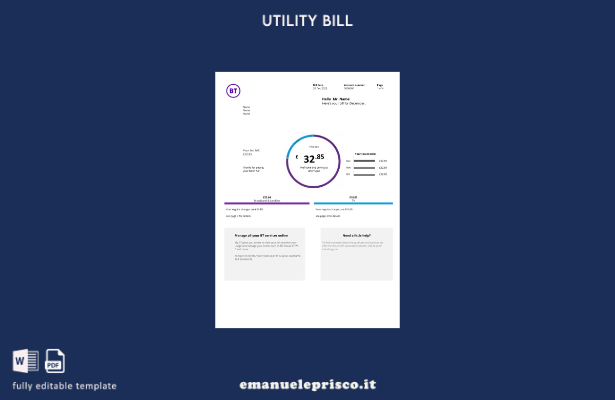 modello di versione della bolletta delle utenze BT del Regno Unito in stile ve 1
