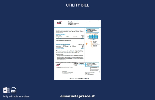 modello di versione della bolletta delle utenze SDGE USA in stile verificato