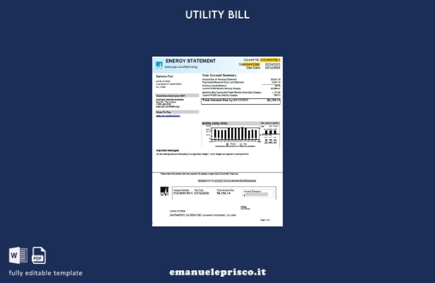 modello di versione della bolletta delle utenze USA PG&E in stile verificato