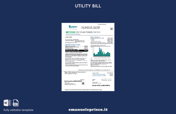 modello di versione della bolletta pubblica Pepco USA in stile verificato