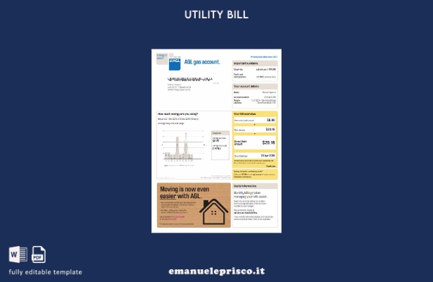 modello di versione word della bolletta del gas Australia AGL stile verificato 1