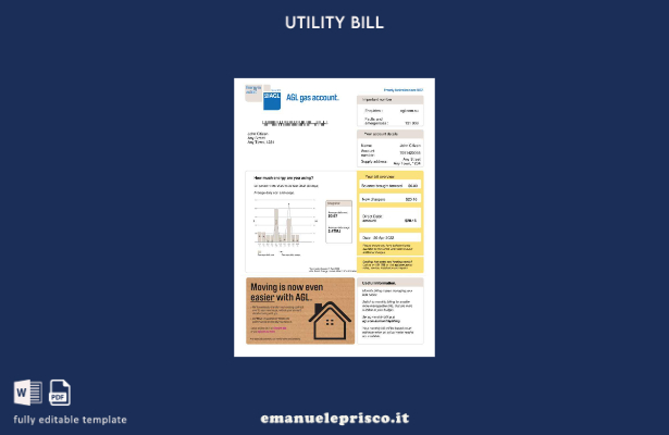 modello di versione word della bolletta del gas Australia AGL stile verificato